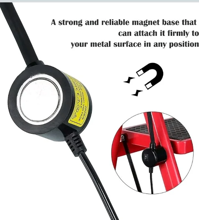 10WMild Steel Silicone Cover Sewing Machine Light with 30 LEDs – Flexible Gooseneck, Magnetic Base, 360° Adjustable, Toggle Switch -Ideal for Reading, Workbench, Lathe, Drill Press
