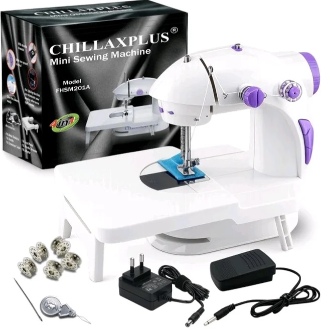 CHILLAXPLUS mini sewing machine, stitching machine for home, portable sewing machine, electric sewing machine with table set,White