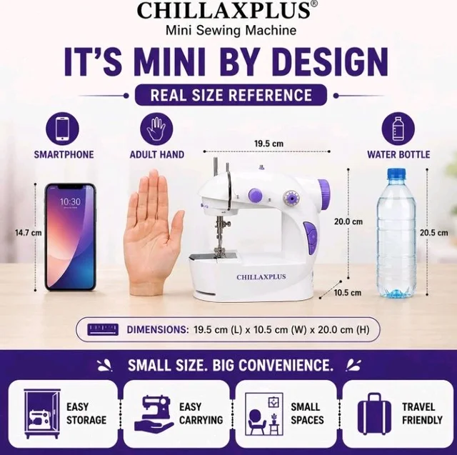 CHILLAXPLUS mini sewing machine, stitching machine for home, portable sewing machine, electric sewing machine with table set,White