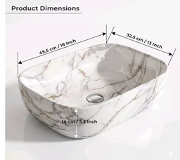 Designer Ceramic Wash Basin For Bathroom | Over Counter Bathroom Basin | Counter Top Bathroom Sink | Wash Basin For Restaurant, Hotel (18 x13 x 5 Inch) (Designer White)