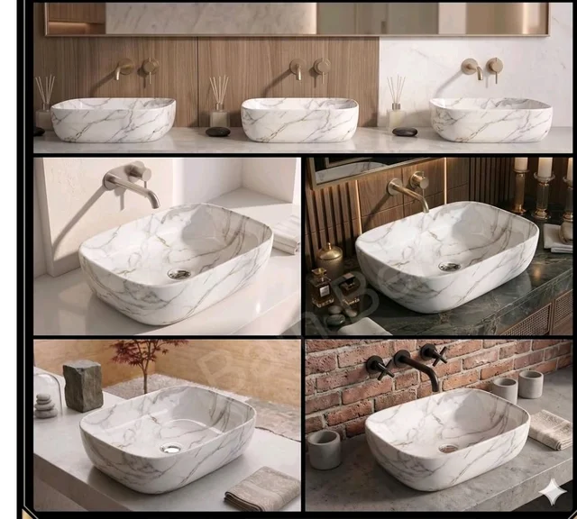 Designer Ceramic Wash Basin For Bathroom | Over Counter Bathroom Basin | Counter Top Bathroom Sink | Wash Basin For Restaurant, Hotel (18 x13 x 5 Inch) (Designer White)