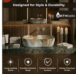 Designer Ceramic Wash Basin For Bathroom | Over Counter Bathroom Basin | Counter Top Bathroom Sink | Wash Basin For Restaurant, Hotel (18 x13 x 5 Inch) (Designer Brown)