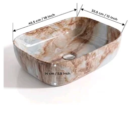 Designer Ceramic Wash Basin For Bathroom | Over Counter Bathroom Basin | Counter Top Bathroom Sink | Wash Basin For Restaurant, Hotel (18 x13 x 5 Inch) (Designer Brown)