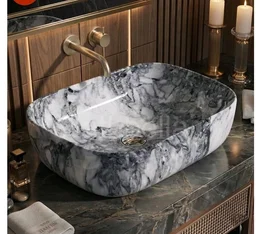 Designer Ceramic Wash Basin For Bathroom | Over Counter Bathroom Basin | Counter Top Bathroom Sink | Wash Basin For Restaurant, Hotel (18 x13 x 5 Inch) (Designer White Black)