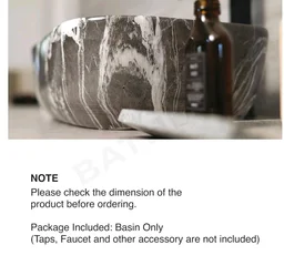Designer Ceramic Wash Basin For Bathroom | Over Counter Bathroom Basin | Counter Top Bathroom Sink | Wash Basin For Restaurant, Hotel (18 x13 x 5 Inch) (Charcoal Black Marble