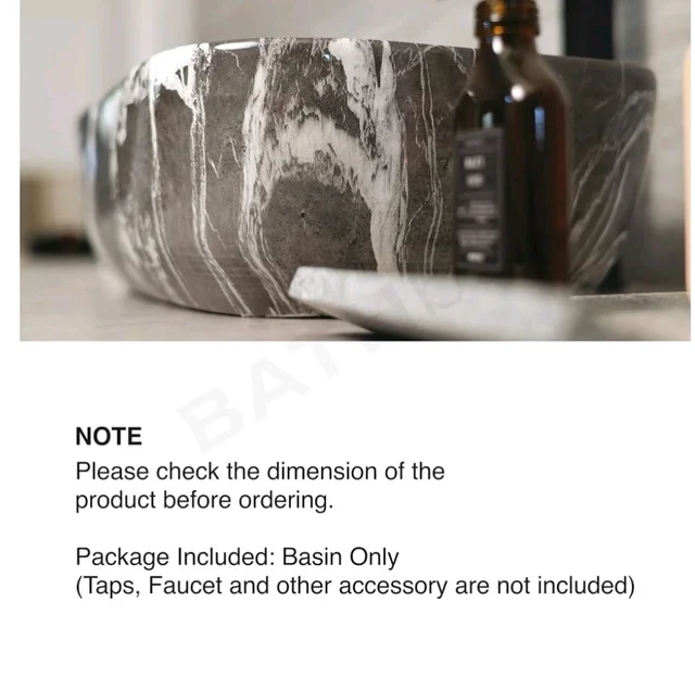Designer Ceramic Wash Basin For Bathroom | Over Counter Bathroom Basin | Counter Top Bathroom Sink | Wash Basin For Restaurant, Hotel (18 x13 x 5 Inch) (Charcoal Black Marble