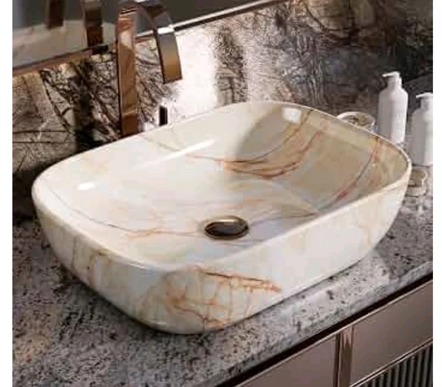 Designer Ceramic Wash Basin For Bathroom | Over Counter Bathroom Basin | Counter Top Bathroom Sink | Wash Basin For Restaurant, Hotel (18 x13 x 5 Inch) (146)