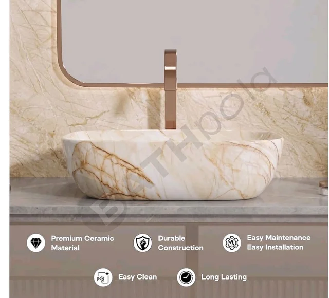 Designer Ceramic Wash Basin For Bathroom | Over Counter Bathroom Basin | Counter Top Bathroom Sink | Wash Basin For Restaurant, Hotel (18 x13 x 5 Inch) (146)