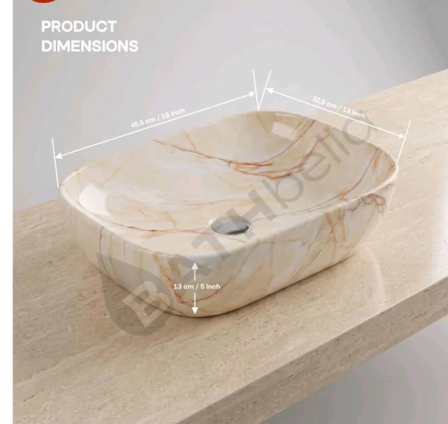Designer Ceramic Wash Basin For Bathroom | Over Counter Bathroom Basin | Counter Top Bathroom Sink | Wash Basin For Restaurant, Hotel (18 x13 x 5 Inch) (146)