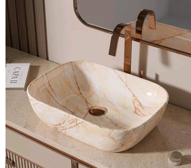 Designer Ceramic Wash Basin For Bathroom | Over Counter Bathroom Basin | Counter Top Bathroom Sink | Wash Basin For Restaurant, Hotel (18 x13 x 5 Inch) (146)