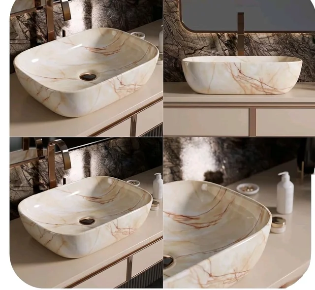 Designer Ceramic Wash Basin For Bathroom | Over Counter Bathroom Basin | Counter Top Bathroom Sink | Wash Basin For Restaurant, Hotel (18 x13 x 5 Inch) (146)
