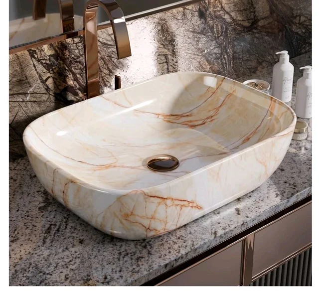 Designer Ceramic Wash Basin For Bathroom | Over Counter Bathroom Basin | Counter Top Bathroom Sink | Wash Basin For Restaurant, Hotel (18 x13 x 5 Inch) (146)
