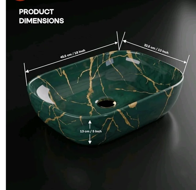 Designer Ceramic Wash Basin For Bathroom | Over Counter Bathroom Basin | Counter Top Bathroom Sink | Wash Basin For Restaurant, Hotel (18 x13 x 5 Inch) (154)