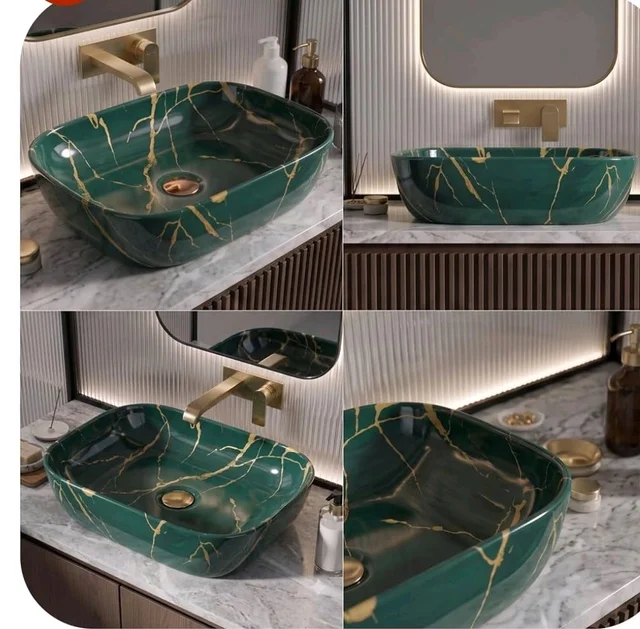 Designer Ceramic Wash Basin For Bathroom | Over Counter Bathroom Basin | Counter Top Bathroom Sink | Wash Basin For Restaurant, Hotel (18 x13 x 5 Inch) (154)