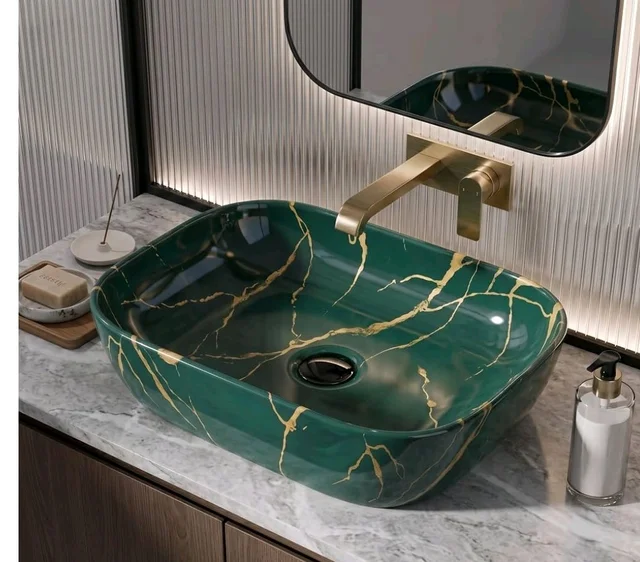 Designer Ceramic Wash Basin For Bathroom | Over Counter Bathroom Basin | Counter Top Bathroom Sink | Wash Basin For Restaurant, Hotel (18 x13 x 5 Inch) (154)