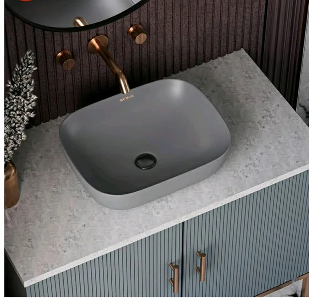 Designer Ceramic Wash Basin For Bathroom | Over Counter Bathroom Basin | Counter Top Bathroom Sink | Wash Basin For Restaurant, Hotel (18 x13 x 5 Inch) (13x18 Grey)