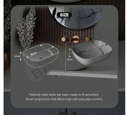 Designer Ceramic Wash Basin For Bathroom | Over Counter Bathroom Basin | Counter Top Bathroom Sink | Wash Basin For Restaurant, Hotel (18 x13 x 5 Inch) (13x18 Grey)
