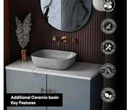 Designer Ceramic Wash Basin For Bathroom | Over Counter Bathroom Basin | Counter Top Bathroom Sink | Wash Basin For Restaurant, Hotel (18 x13 x 5 Inch) (13x18 Grey)
