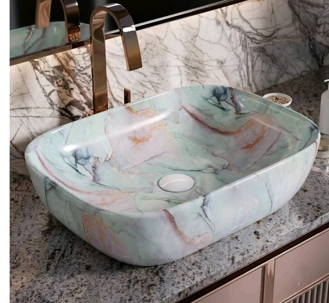 Designer Ceramic Wash Basin For Bathroom | Over Counter Bathroom Basin | Counter Top Bathroom Sink | Wash Basin For Restaurant, Hotel (18 x13 x 5 Inch) (158)