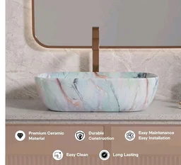 Designer Ceramic Wash Basin For Bathroom | Over Counter Bathroom Basin | Counter Top Bathroom Sink | Wash Basin For Restaurant, Hotel (18 x13 x 5 Inch) (158)