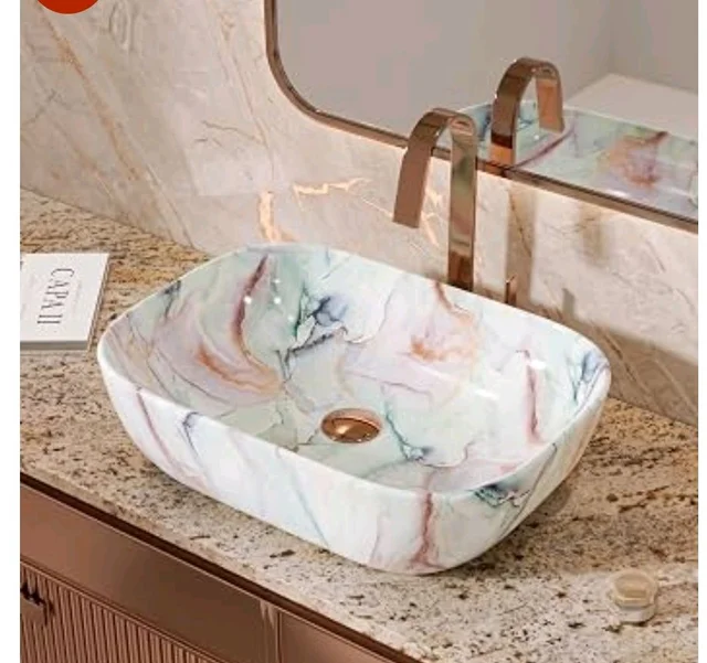 Designer Ceramic Wash Basin For Bathroom | Over Counter Bathroom Basin | Counter Top Bathroom Sink | Wash Basin For Restaurant, Hotel (18 x13 x 5 Inch) (158)