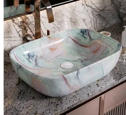 Designer Ceramic Wash Basin For Bathroom | Over Counter Bathroom Basin | Counter Top Bathroom Sink | Wash Basin For Restaurant, Hotel (18 x13 x 5 Inch) (158)