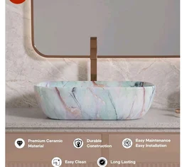 Designer Ceramic Wash Basin For Bathroom | Over Counter Bathroom Basin | Counter Top Bathroom Sink | Wash Basin For Restaurant, Hotel (18 x13 x 5 Inch) (158)