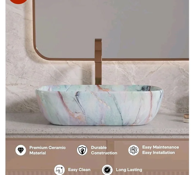 Designer Ceramic Wash Basin For Bathroom | Over Counter Bathroom Basin | Counter Top Bathroom Sink | Wash Basin For Restaurant, Hotel (18 x13 x 5 Inch) (158)