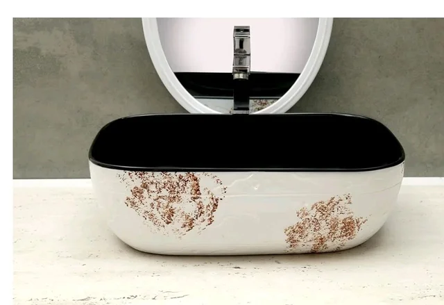 HISRE Bathroom Sink Wash Basin Table Top Wash Basin For Bathroom Over Counter Top Wash Basin For Living Room Washbasin Countertop Tabletop Ceramic Bathroom Kitchen Sink (18 x 13 x 5 Inch) (Style - 6)