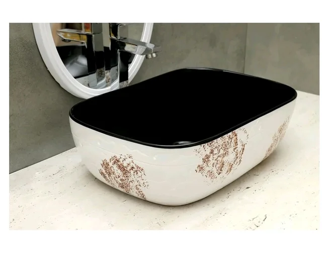 HISRE Bathroom Sink Wash Basin Table Top Wash Basin For Bathroom Over Counter Top Wash Basin For Living Room Washbasin Countertop Tabletop Ceramic Bathroom Kitchen Sink (18 x 13 x 5 Inch) (Style - 6)