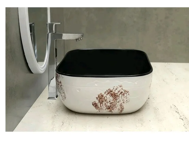 HISRE Bathroom Sink Wash Basin Table Top Wash Basin For Bathroom Over Counter Top Wash Basin For Living Room Washbasin Countertop Tabletop Ceramic Bathroom Kitchen Sink (18 x 13 x 5 Inch) (Style - 6)