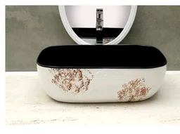 HISRE Bathroom Sink Wash Basin Table Top Wash Basin For Bathroom Over Counter Top Wash Basin For Living Room Washbasin Countertop Tabletop Ceramic Bathroom Kitchen Sink (18 x 13 x 5 Inch) (Style - 6)