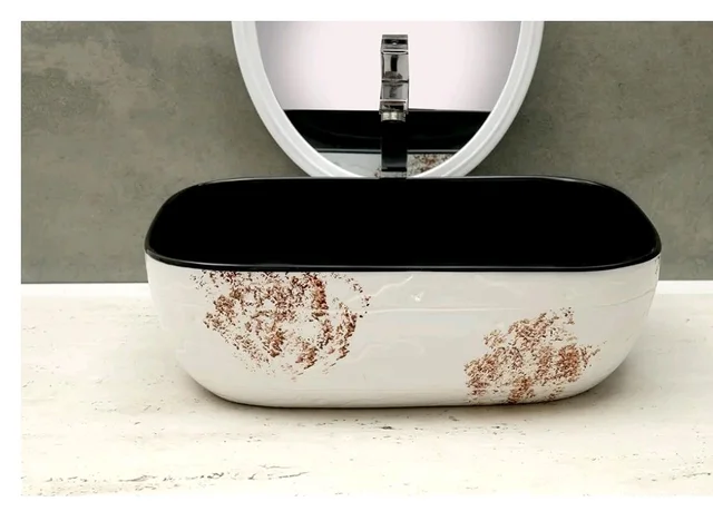 HISRE Bathroom Sink Wash Basin Table Top Wash Basin For Bathroom Over Counter Top Wash Basin For Living Room Washbasin Countertop Tabletop Ceramic Bathroom Kitchen Sink (18 x 13 x 5 Inch) (Style - 6)