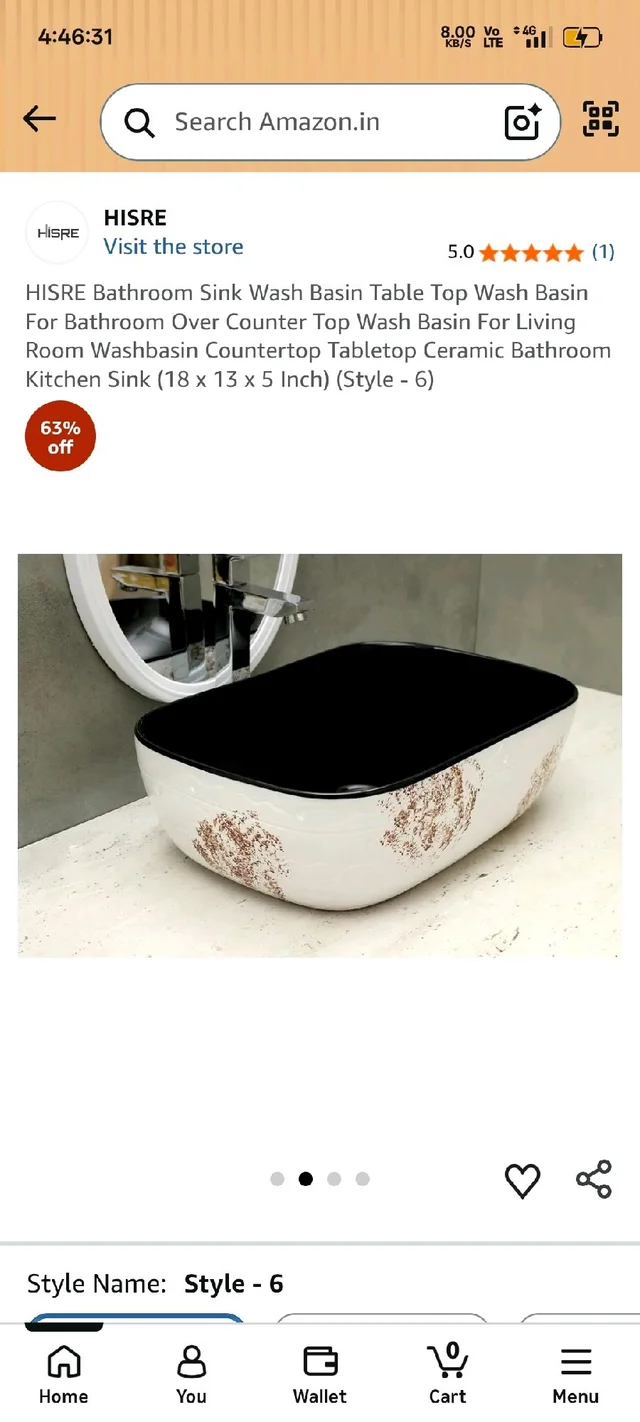 HISRE Bathroom Sink Wash Basin Table Top Wash Basin For Bathroom Over Counter Top Wash Basin For Living Room Washbasin Countertop Tabletop Ceramic Bathroom Kitchen Sink (18 x 13 x 5 Inch) (Style - 6)