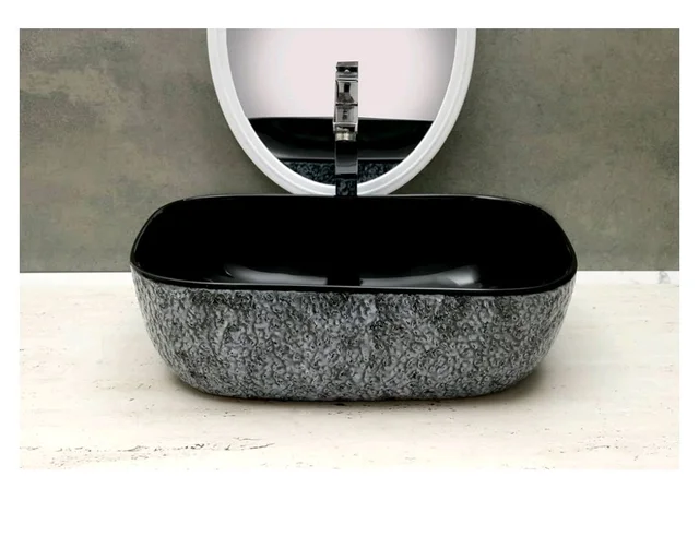 HISRE Bathroom Sink Wash Basin Table Top Wash Basin For Bathroom Over Counter Top Wash Basin For Living Room Washbasin Countertop Tabletop Ceramic Bathroom Kitchen Sink (18 x 13 x 5 Inch) (Style - 2)