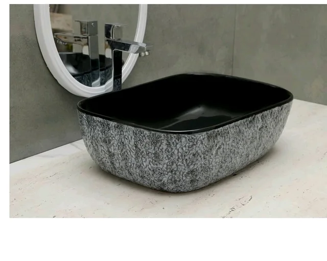 HISRE Bathroom Sink Wash Basin Table Top Wash Basin For Bathroom Over Counter Top Wash Basin For Living Room Washbasin Countertop Tabletop Ceramic Bathroom Kitchen Sink (18 x 13 x 5 Inch) (Style - 2)