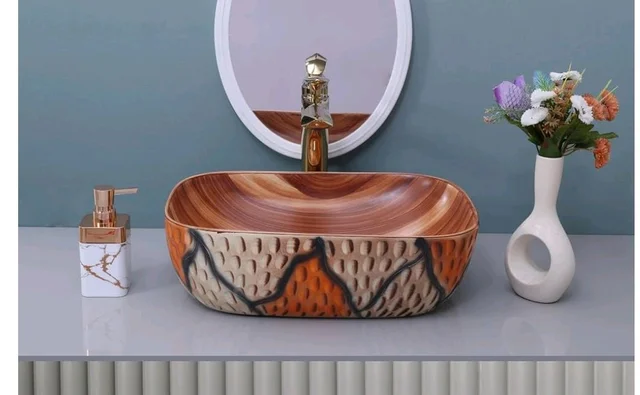 HISRE Bathroom Sink Wash Basin Table Top Wash Basin For Bathroom Over Counter Top Wash Basin For Living Room Washbasin Countertop Tabletop Ceramic Bathroom Kitchen Sink (18 x 13 x 5 Inch) (Style - 13)