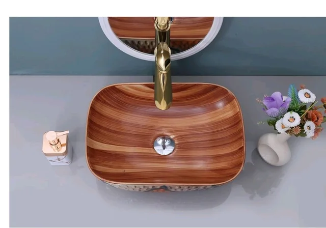 HISRE Bathroom Sink Wash Basin Table Top Wash Basin For Bathroom Over Counter Top Wash Basin For Living Room Washbasin Countertop Tabletop Ceramic Bathroom Kitchen Sink (18 x 13 x 5 Inch) (Style - 13)