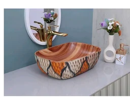 HISRE Bathroom Sink Wash Basin Table Top Wash Basin For Bathroom Over Counter Top Wash Basin For Living Room Washbasin Countertop Tabletop Ceramic Bathroom Kitchen Sink (18 x 13 x 5 Inch) (Style - 13)