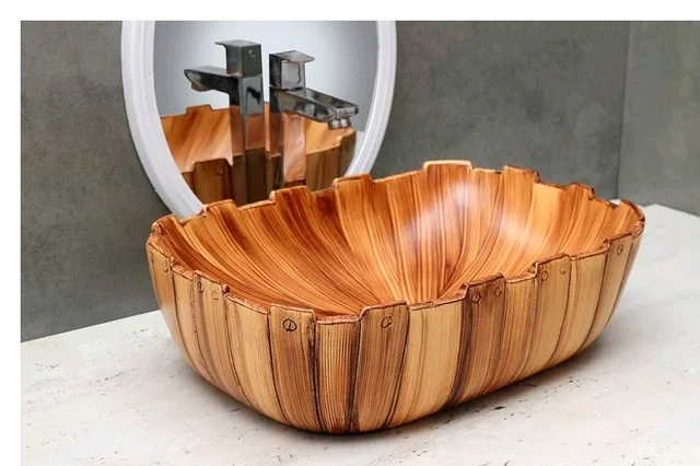 HISRE Bathroom Sink Wash Basin Table Top Wash Basin For Bathroom Over Counter Top Wash Basin For Living Room Washbasin Countertop Tabletop Ceramic Bathroom Kitchen Sink (18 x 13 x 5 Inch) (Style - 4)