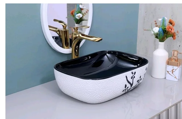 HISRE Bathroom Sink Wash Basin Table Top Wash Basin For Bathroom Over Counter Top Wash Basin For Living Room Washbasin Countertop Tabletop Ceramic Bathroom Kitchen Sink (18 x 13 x 5 Inch) (Style - 12)