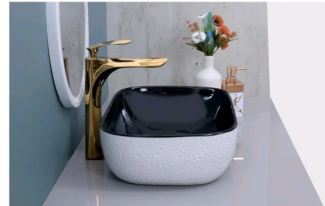HISRE Bathroom Sink Wash Basin Table Top Wash Basin For Bathroom Over Counter Top Wash Basin For Living Room Washbasin Countertop Tabletop Ceramic Bathroom Kitchen Sink (18 x 13 x 5 Inch) (Style - 12)