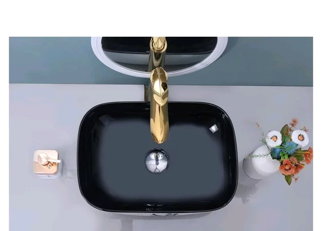 HISRE Bathroom Sink Wash Basin Table Top Wash Basin For Bathroom Over Counter Top Wash Basin For Living Room Washbasin Countertop Tabletop Ceramic Bathroom Kitchen Sink (18 x 13 x 5 Inch) (Style - 12)
