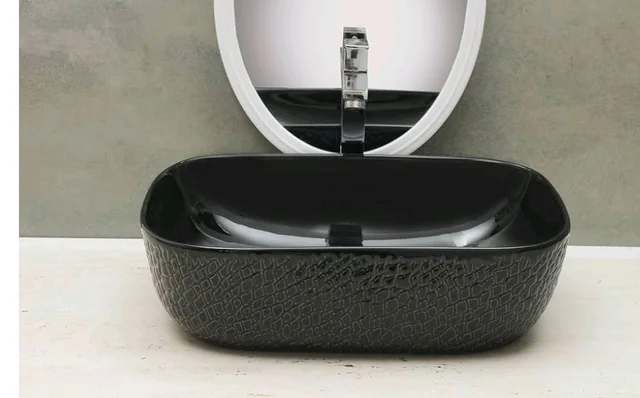 HISRE Bathroom Sink Wash Basin Table Top Wash Basin For Bathroom Over Counter Top Wash Basin For Living Room Washbasin Countertop Tabletop Ceramic Bathroom Kitchen Sink (18 x 13 x 5 Inch) (Style - 5)