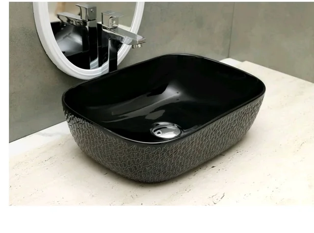 HISRE Bathroom Sink Wash Basin Table Top Wash Basin For Bathroom Over Counter Top Wash Basin For Living Room Washbasin Countertop Tabletop Ceramic Bathroom Kitchen Sink (18 x 13 x 5 Inch) (Style - 5)