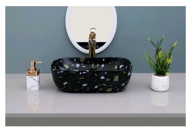HISRE Bathroom Sink Wash Basin Table Top Wash Basin For Bathroom Over Counter Top Wash Basin For Living Room Washbasin Countertop Tabletop Ceramic Bathroom Kitchen Sink (18 x 13 x 5 Inch) (11)