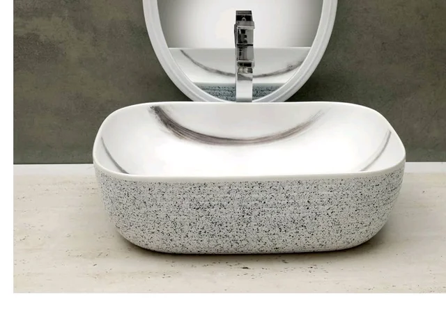 HISRE Bathroom Sink Wash Basin Table Top Wash Basin For Bathroom Over Counter Top Wash Basin For Living Room Washbasin Countertop Tabletop Ceramic Bathroom Kitchen Sink (18 x 13 x 5 Inch) (Style - 9)