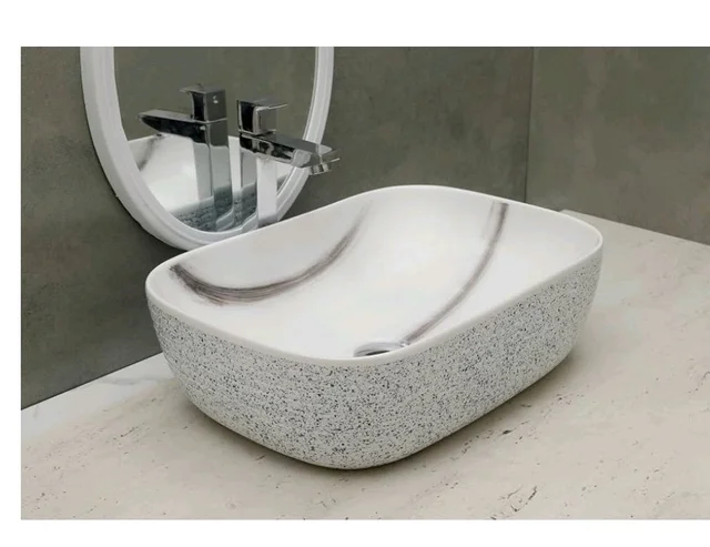 HISRE Bathroom Sink Wash Basin Table Top Wash Basin For Bathroom Over Counter Top Wash Basin For Living Room Washbasin Countertop Tabletop Ceramic Bathroom Kitchen Sink (18 x 13 x 5 Inch) (Style - 9)