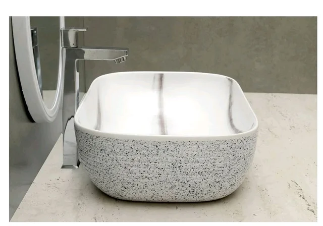 HISRE Bathroom Sink Wash Basin Table Top Wash Basin For Bathroom Over Counter Top Wash Basin For Living Room Washbasin Countertop Tabletop Ceramic Bathroom Kitchen Sink (18 x 13 x 5 Inch) (Style - 9)