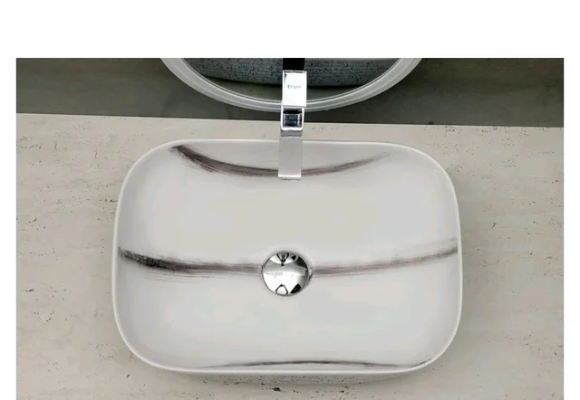 HISRE Bathroom Sink Wash Basin Table Top Wash Basin For Bathroom Over Counter Top Wash Basin For Living Room Washbasin Countertop Tabletop Ceramic Bathroom Kitchen Sink (18 x 13 x 5 Inch) (Style - 9)